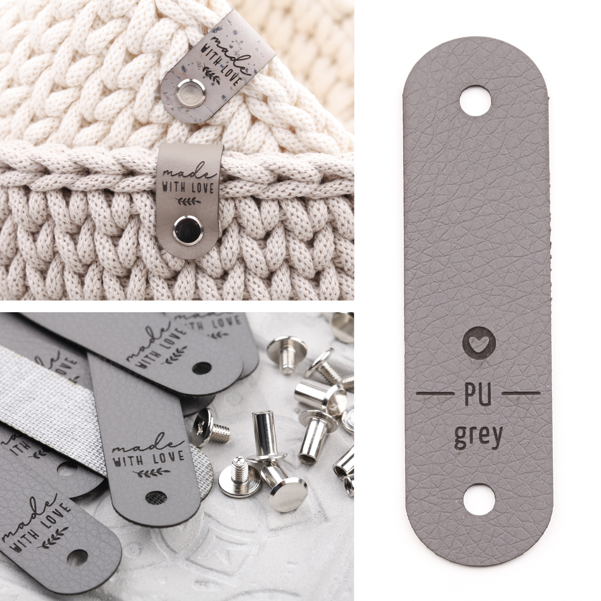 Lederlabel mit Schraube "made with love"