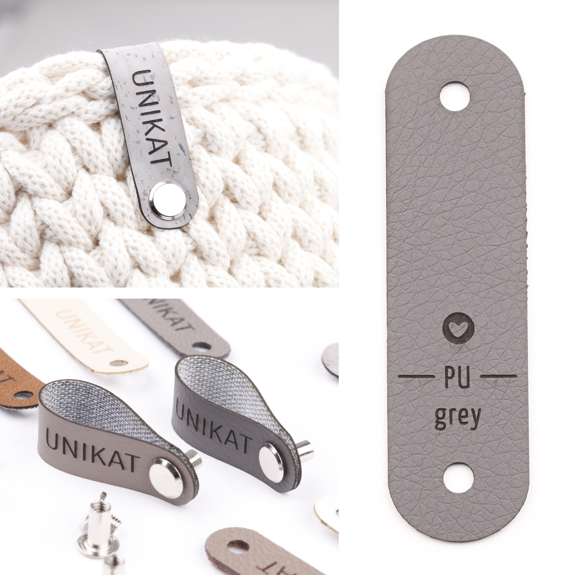 Schmales Label aus Kunstleder mit Schraube "Unikat"