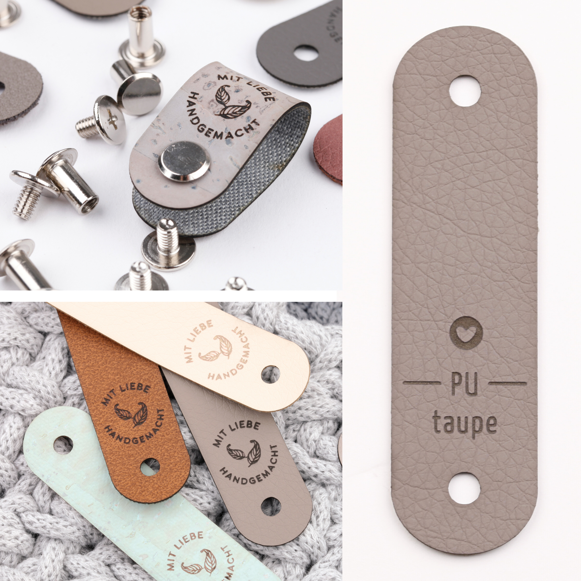 Kunstleder Label mit Schraube "Mit Liebe handgemacht"
