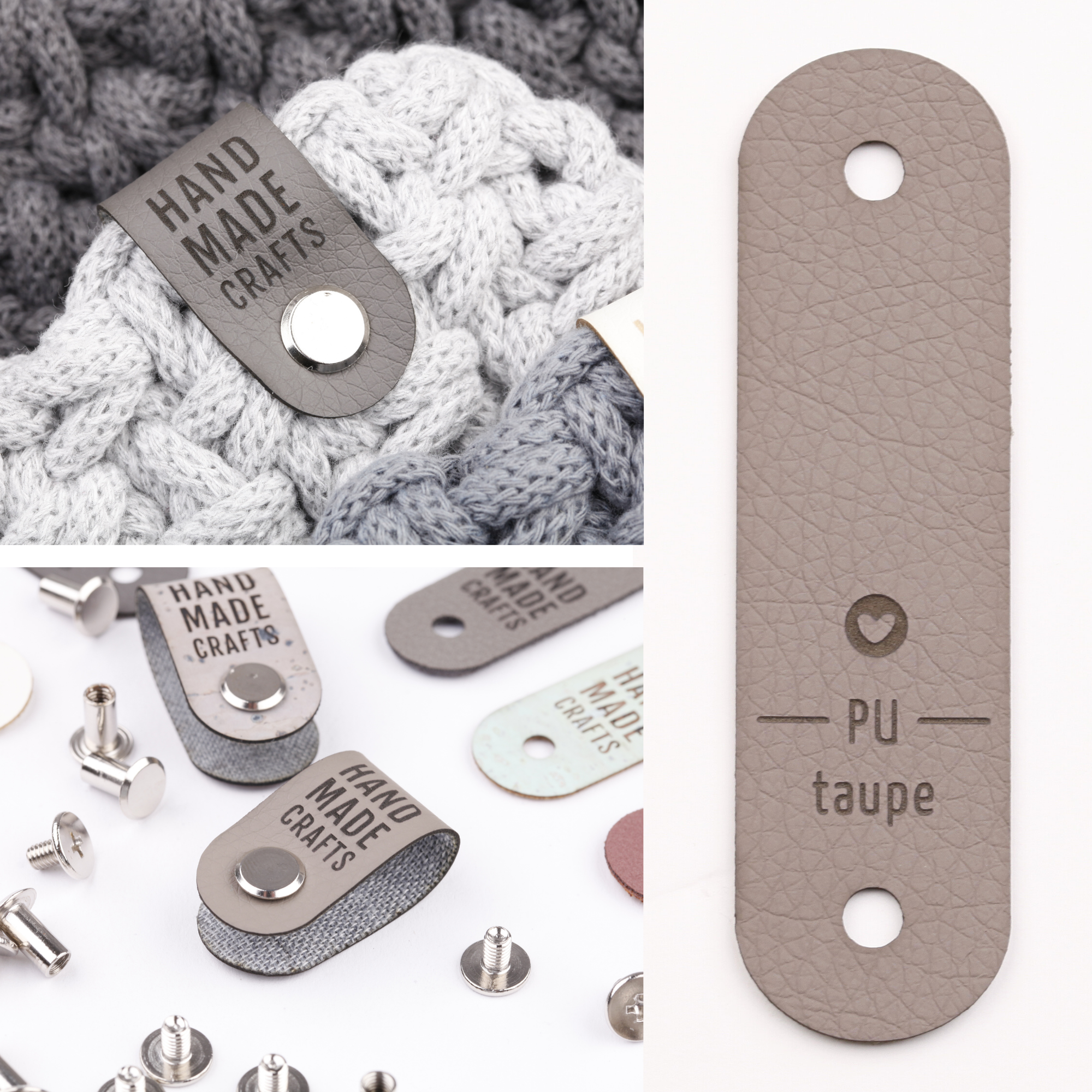 Kunstlederlabel mit Schraube "handmade crafts"