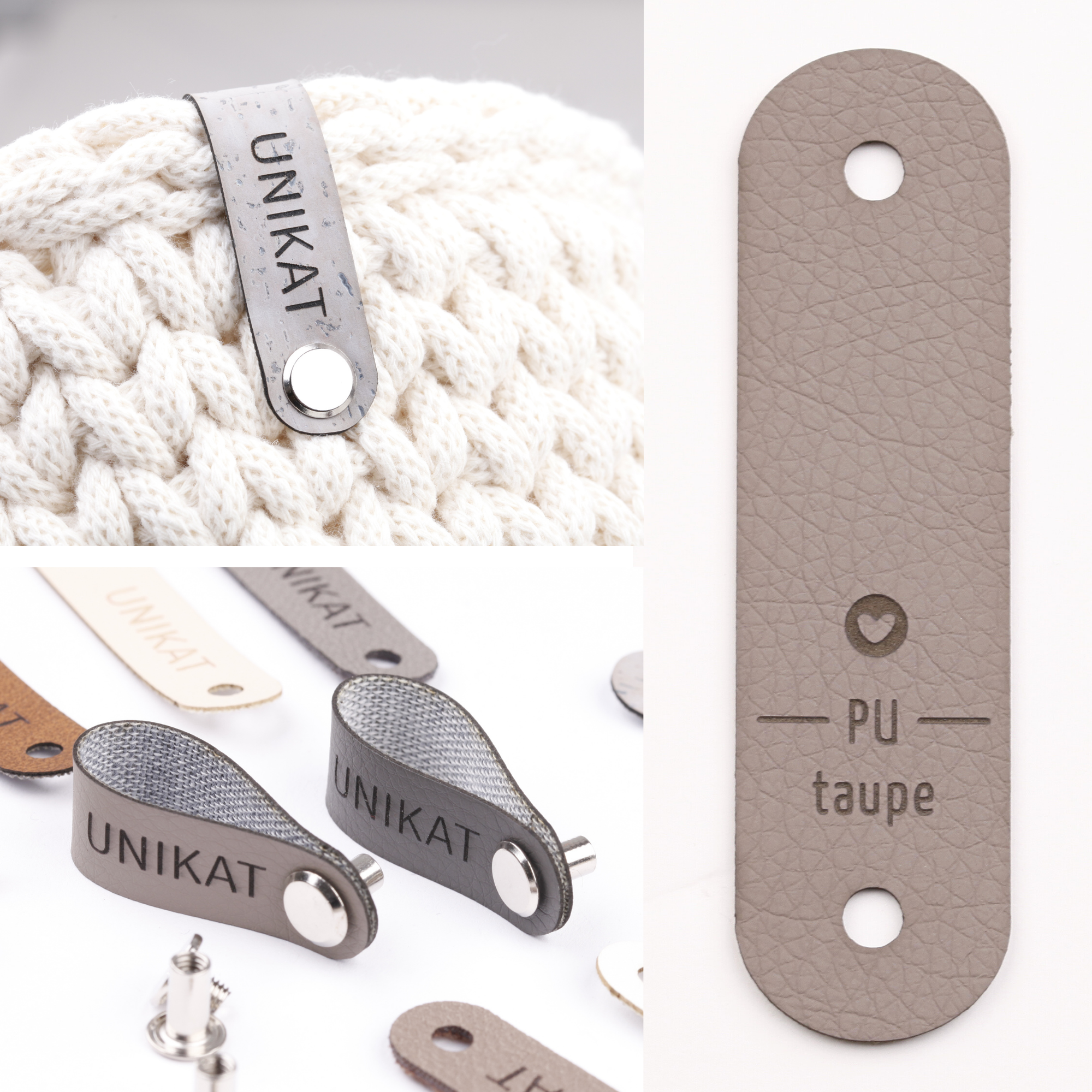 Schmales Label aus Kunstleder mit Schraube "Unikat"