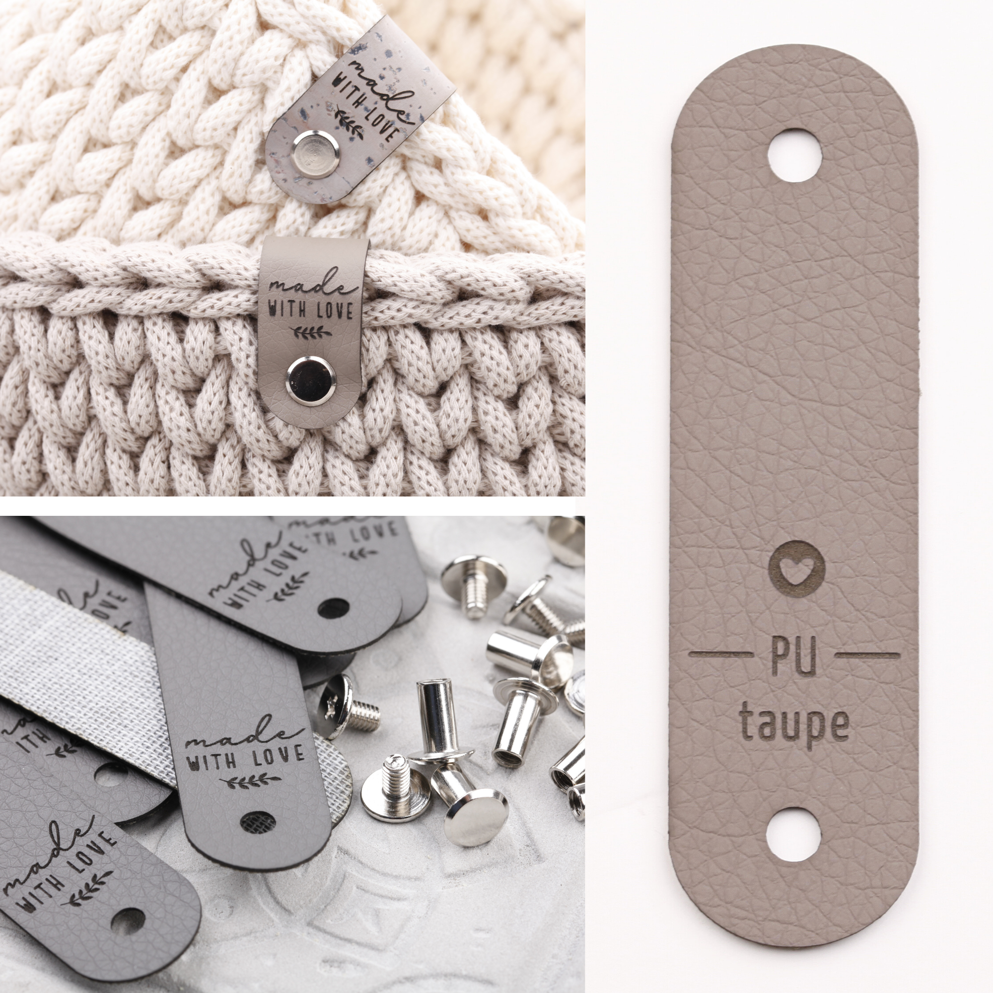 Lederlabel mit Schraube "made with love"