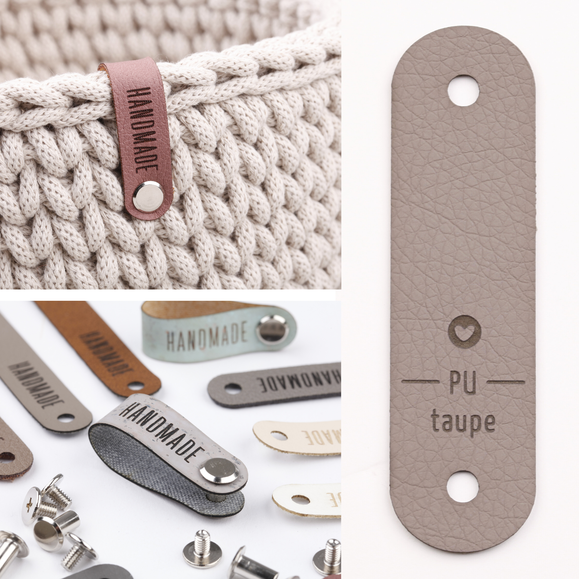 Schmales Kunstlederlabel mit Schraube "handmade"