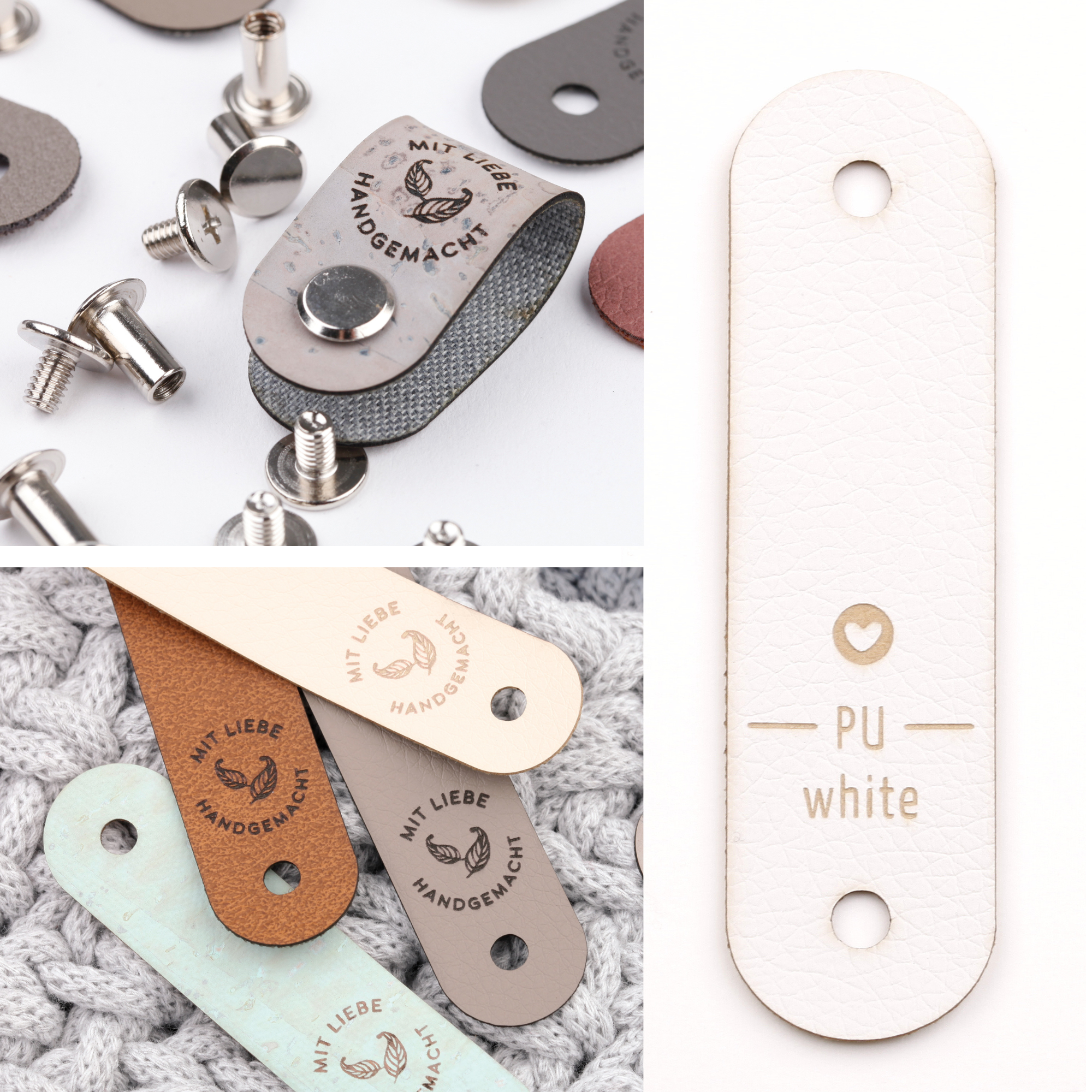 Kunstleder Label mit Schraube "Mit Liebe handgemacht"