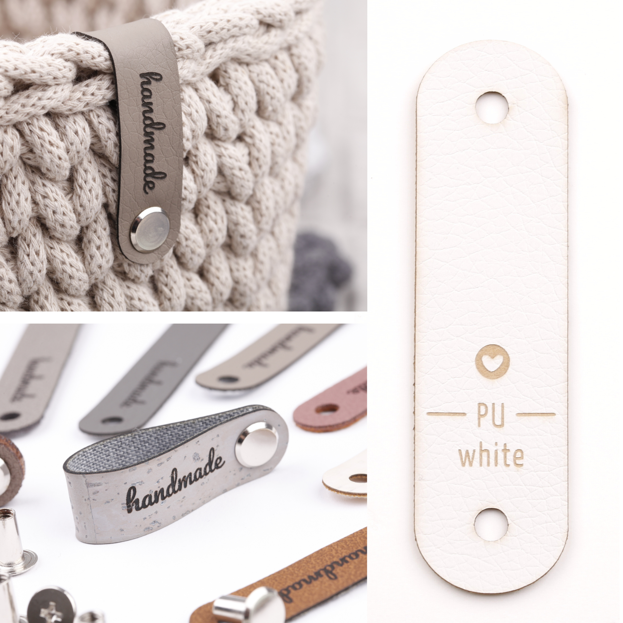 Schmales Kunstlederlabel mit Niete "handmade"