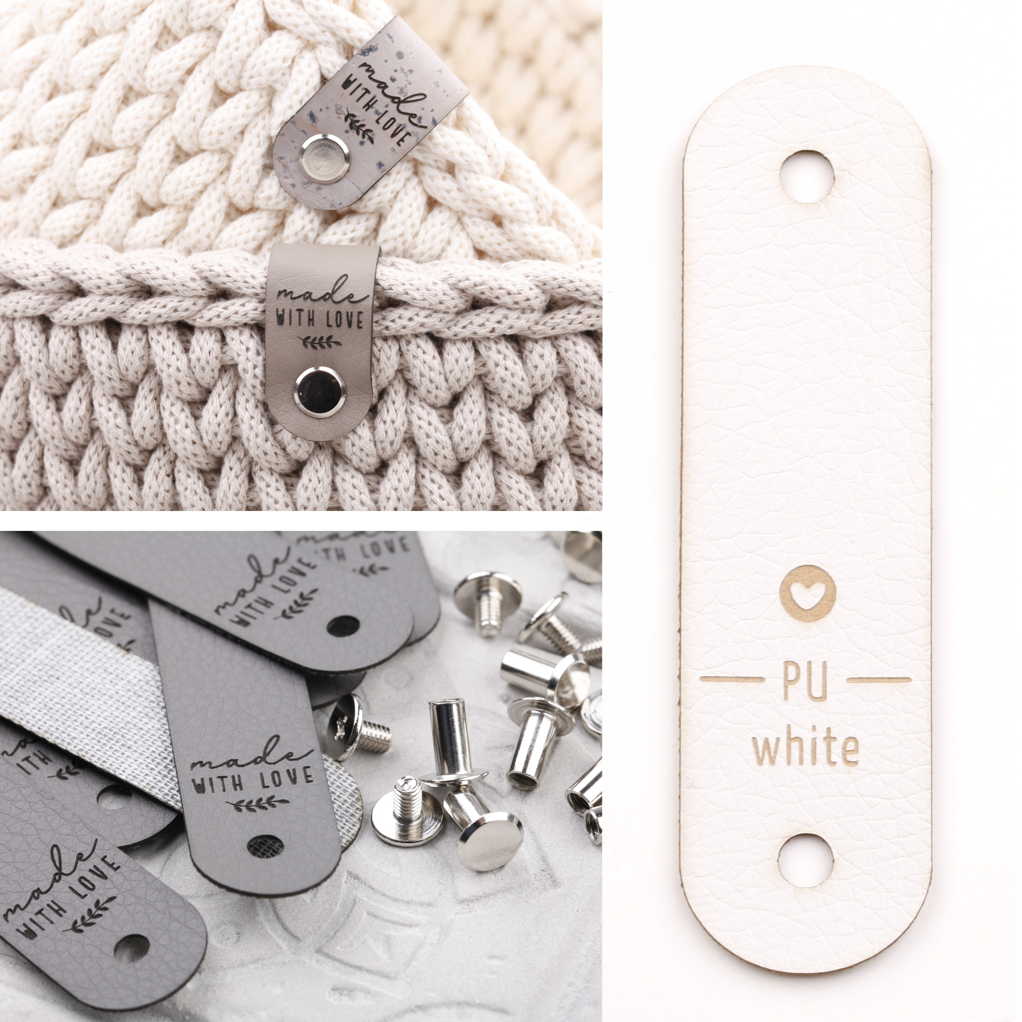 Lederlabel mit Schraube "made with love"