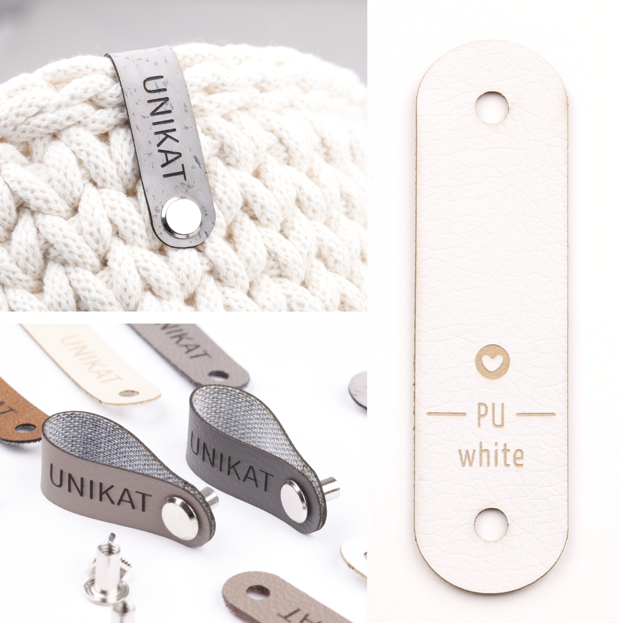 Schmales Label aus Kunstleder mit Schraube "Unikat"