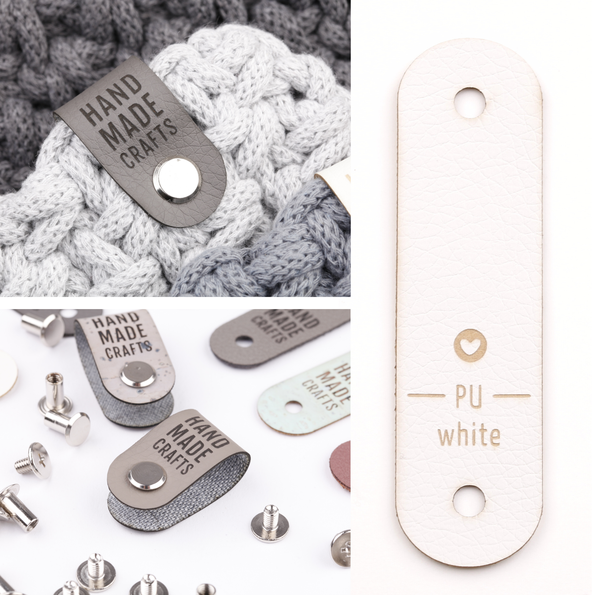 Kunstlederlabel mit Schraube "handmade crafts"
