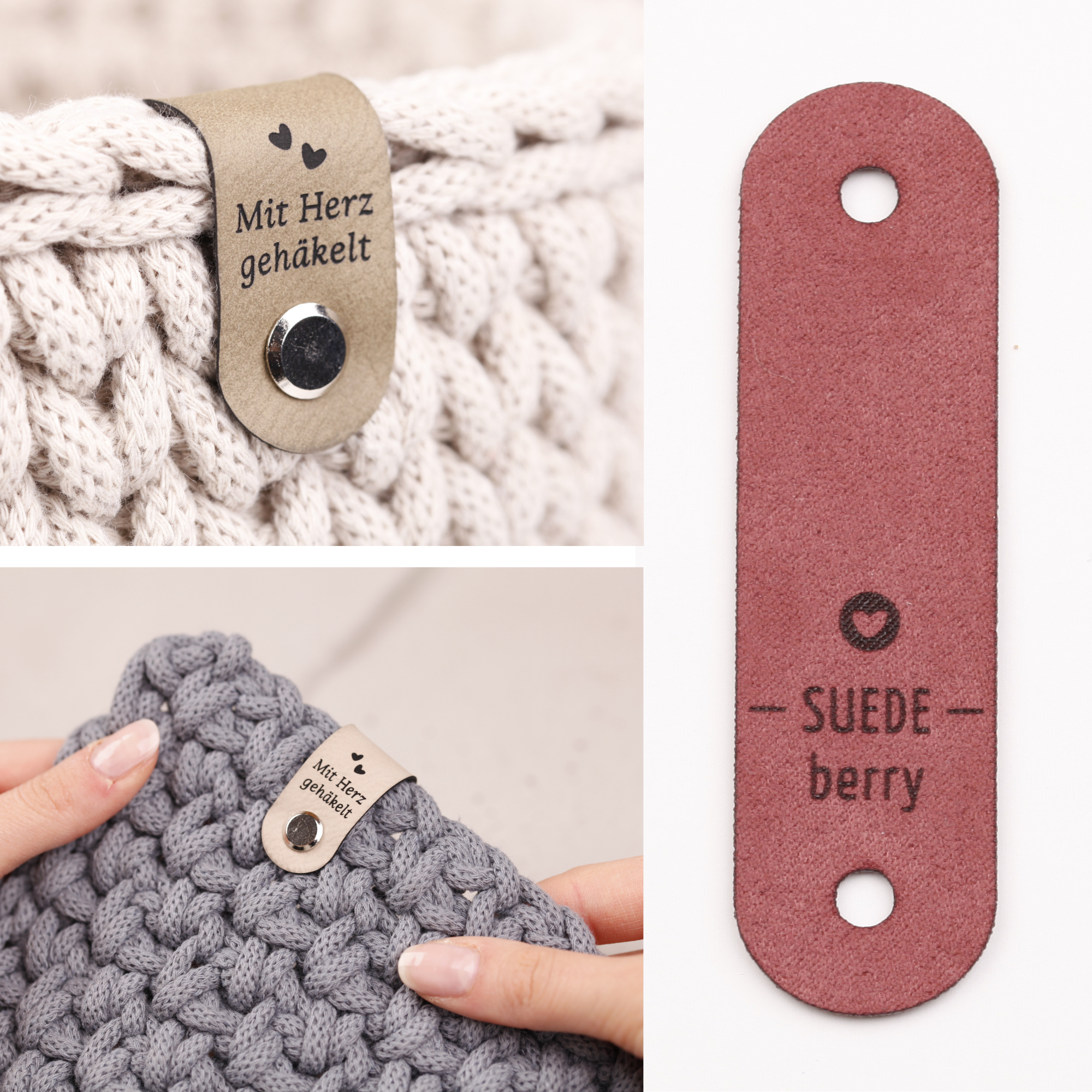 Lederlabel für Bobbiny Garn "mit Herz gehäkelt"