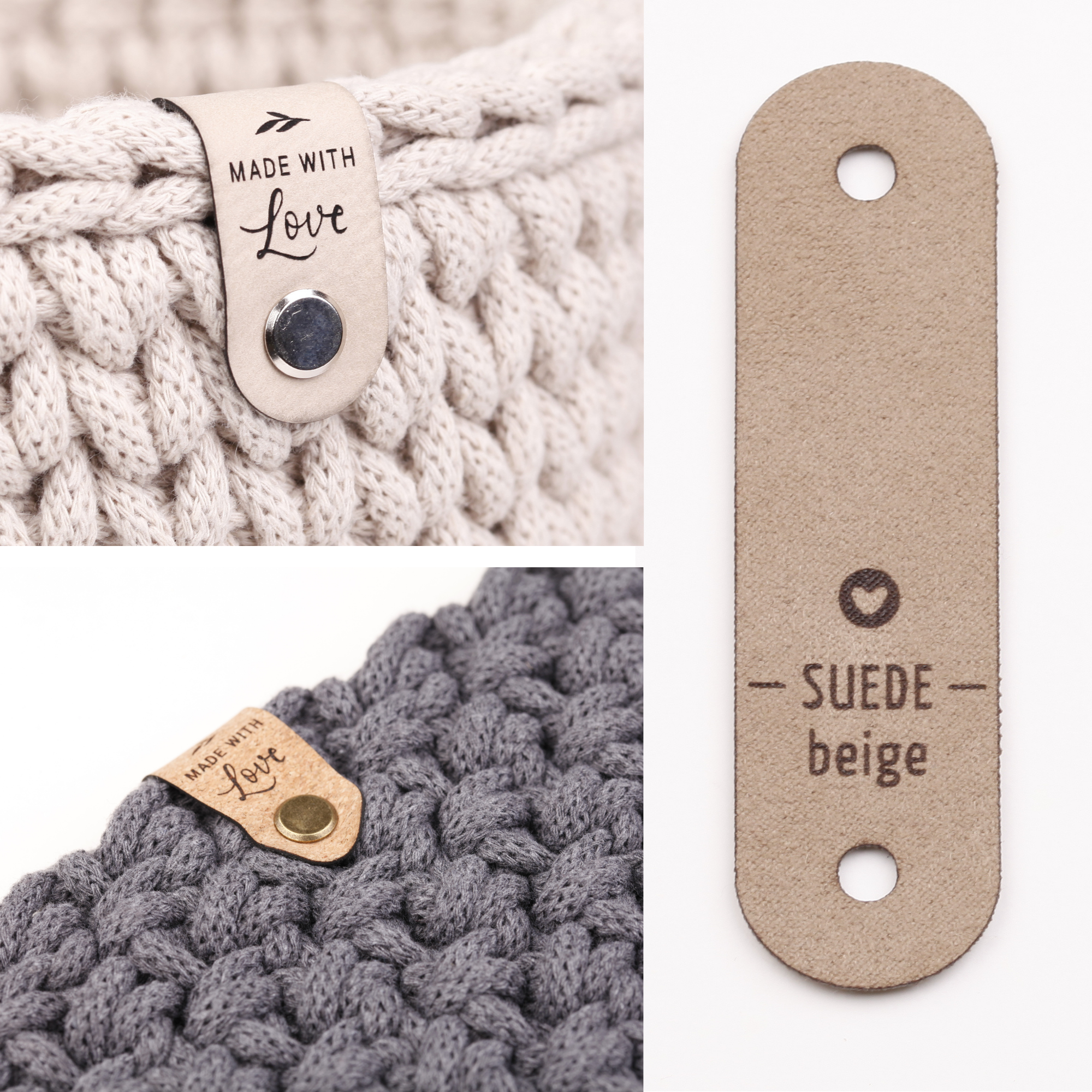 Handmade Labels mit Schraubniete "made with Love"