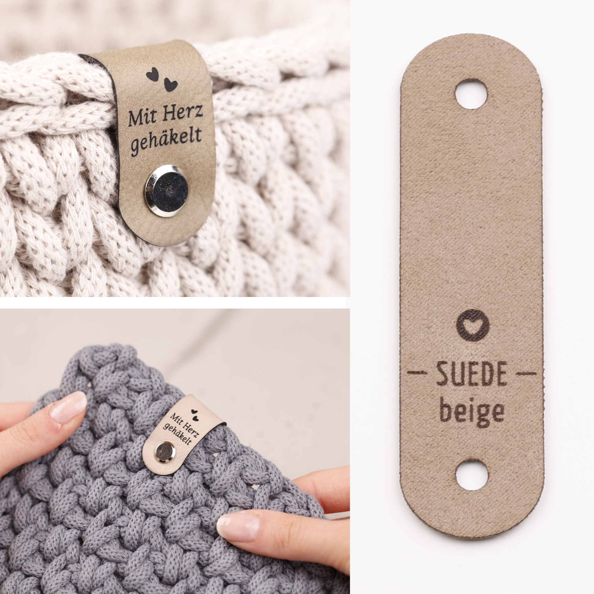 Lederlabel für Bobbiny Garn "mit Herz gehäkelt"