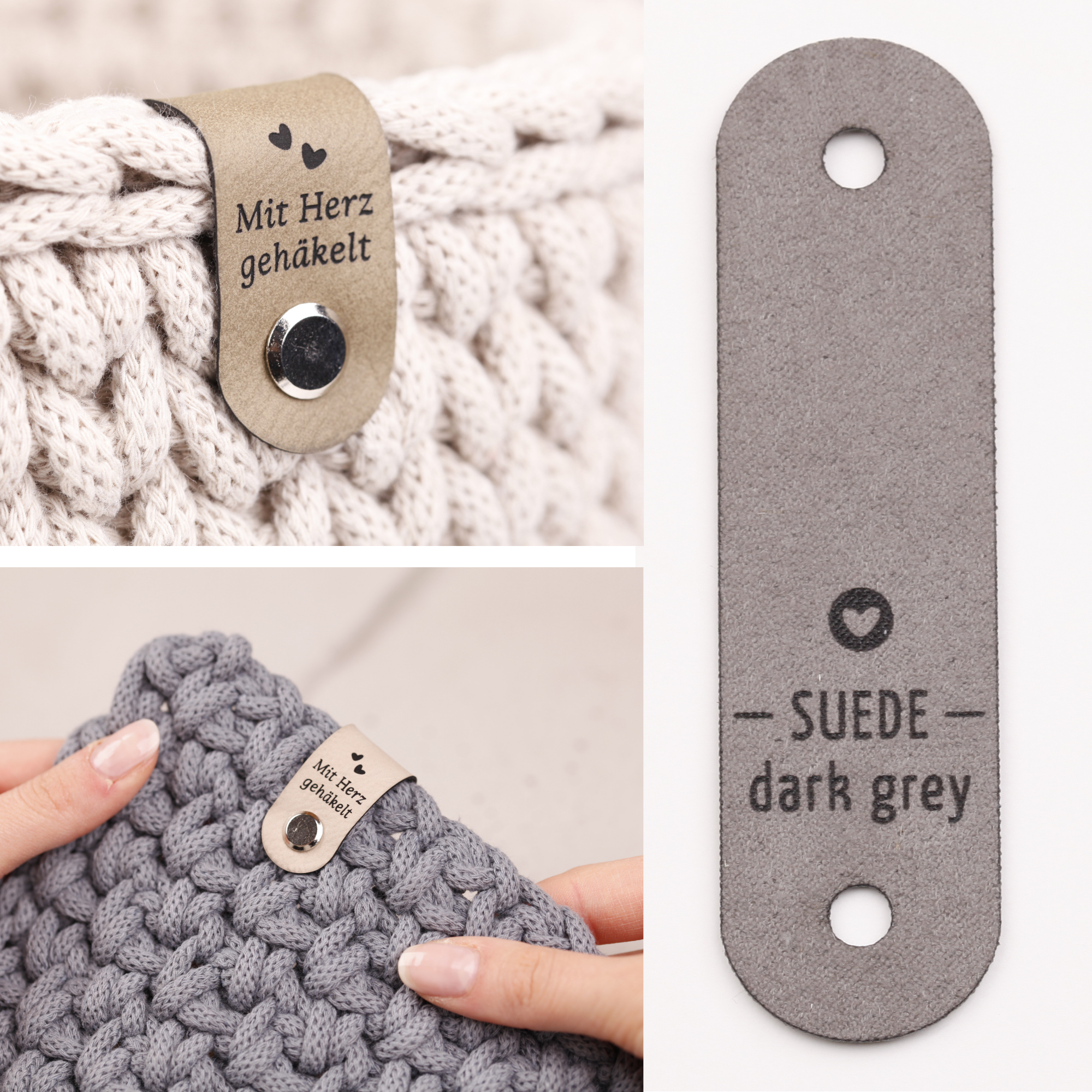 Lederlabel für Bobbiny Garn "mit Herz gehäkelt"