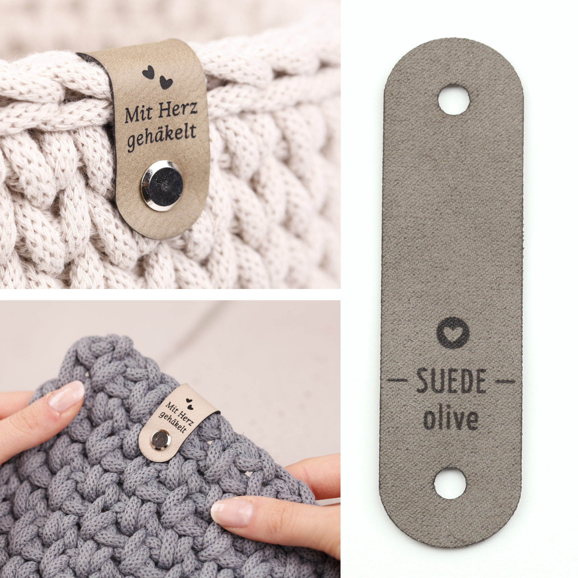 Lederlabel für Bobbiny Garn "mit Herz gehäkelt"