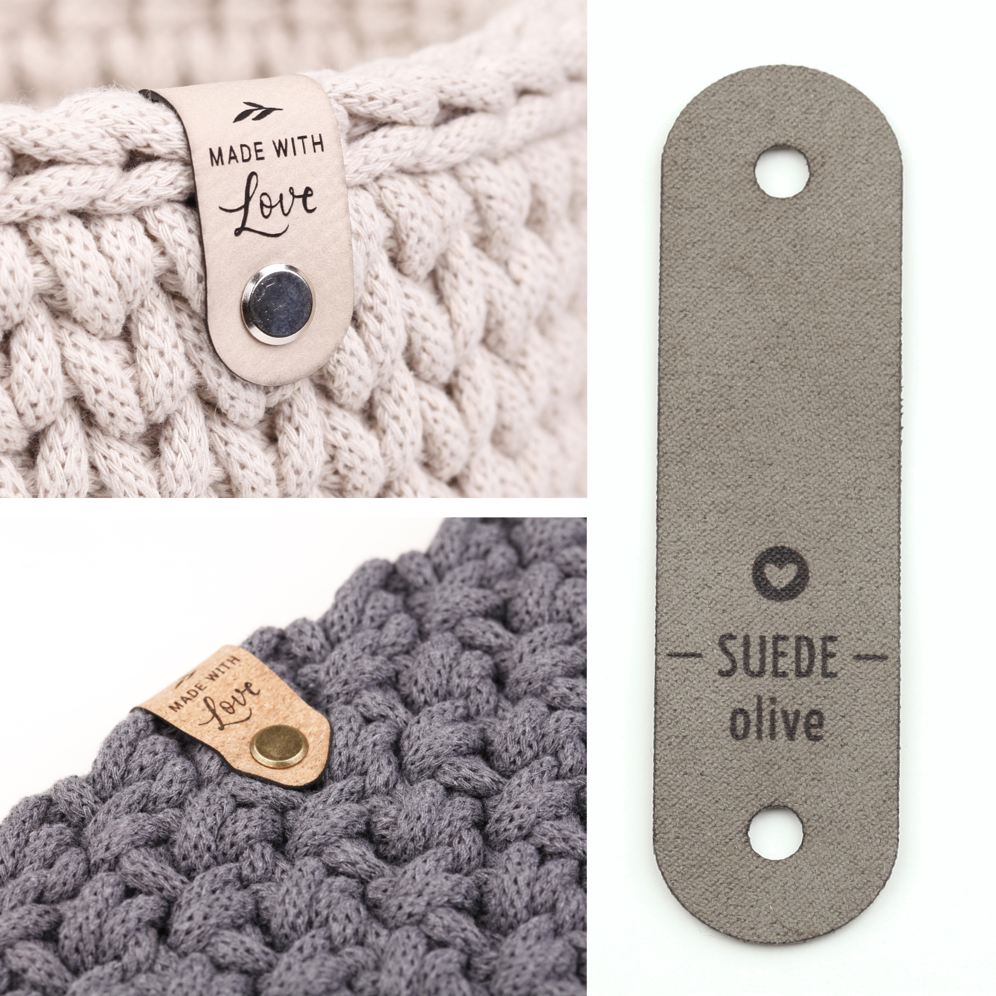 Handmade Labels mit Schraubniete "made with Love"