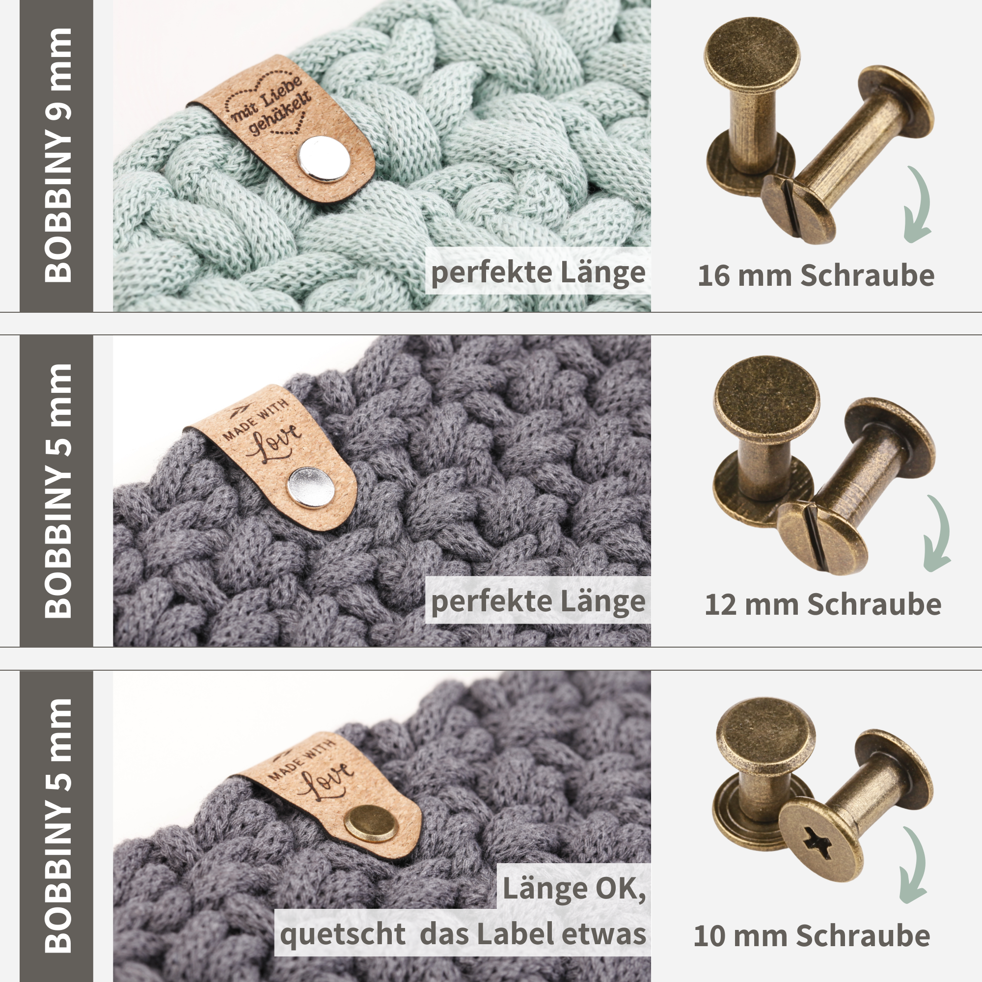 Lederlabel mit Schraube "made with love"