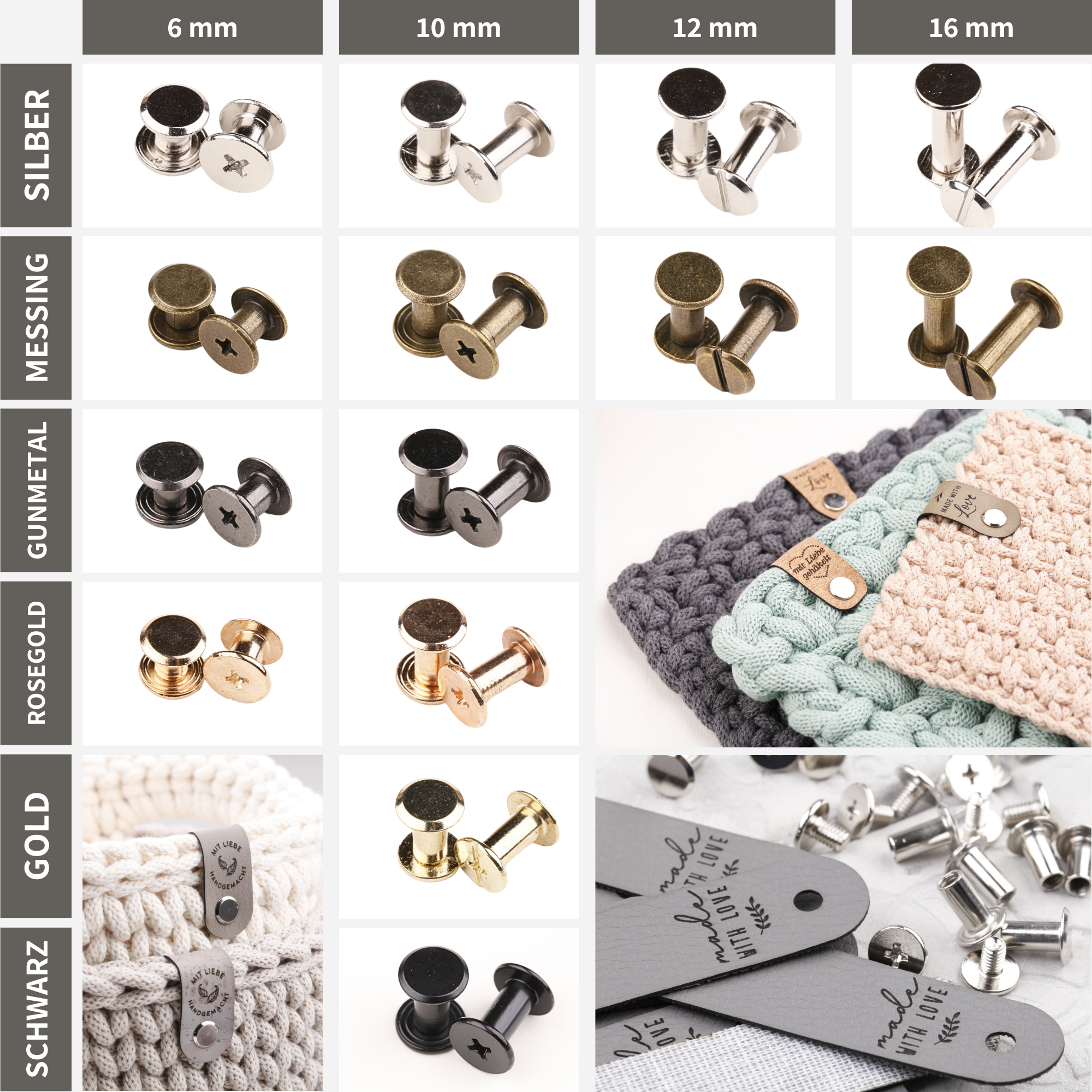 Lederlabel mit Schraube "made with love"