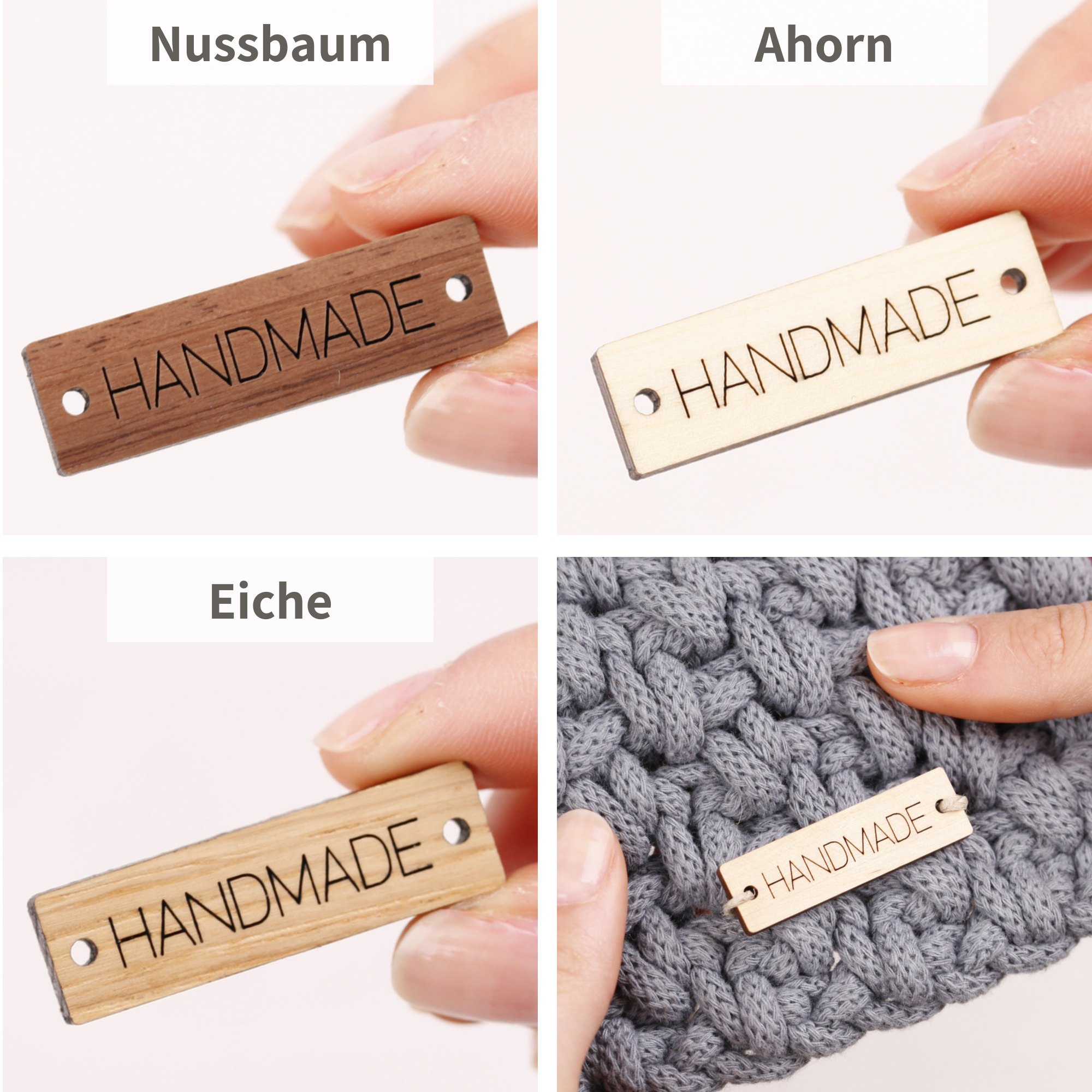 Handmade Label aus Holz - Holzanhänger mit Löchern
