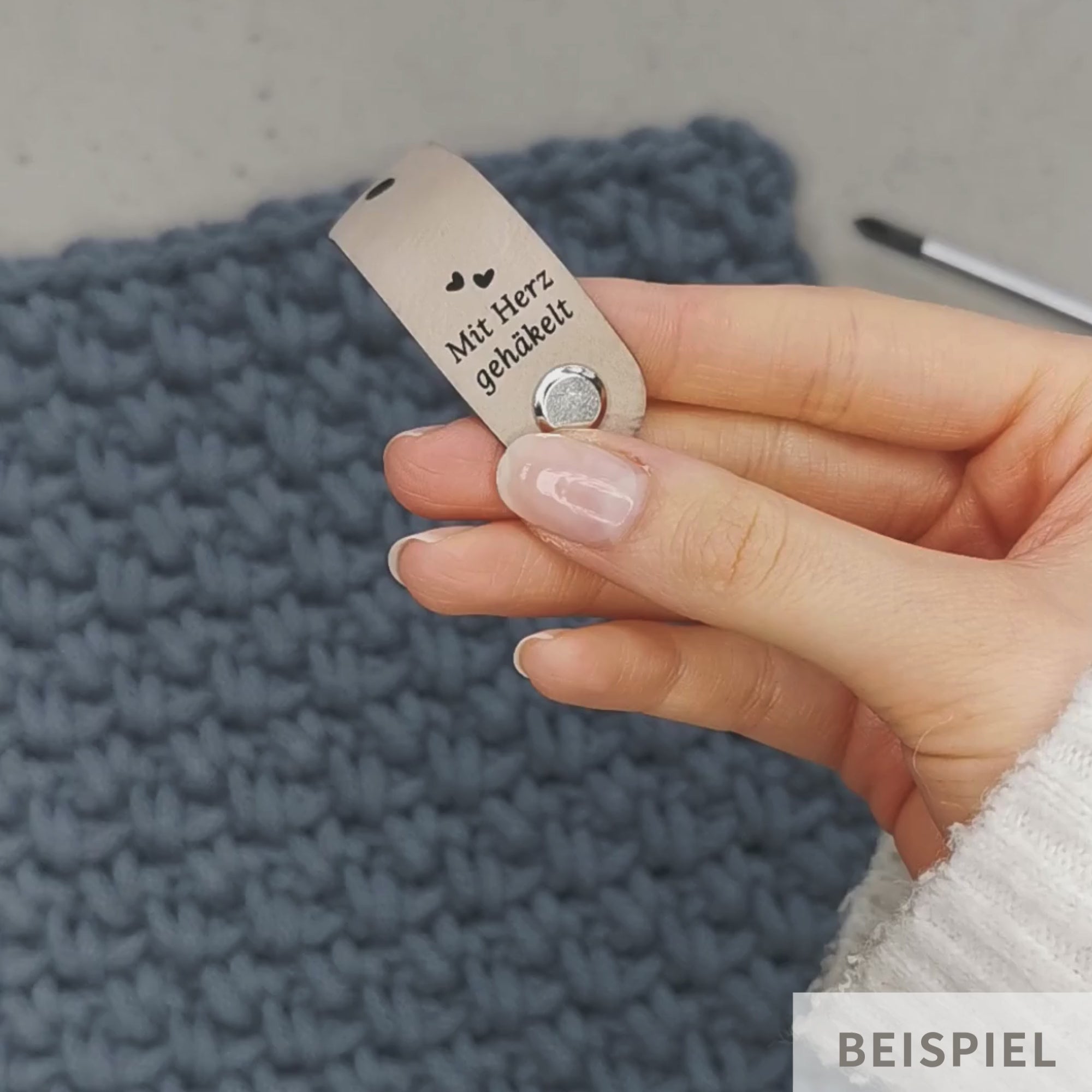 Lederlabel für Bobbiny Garn "mit Herz gehäkelt"