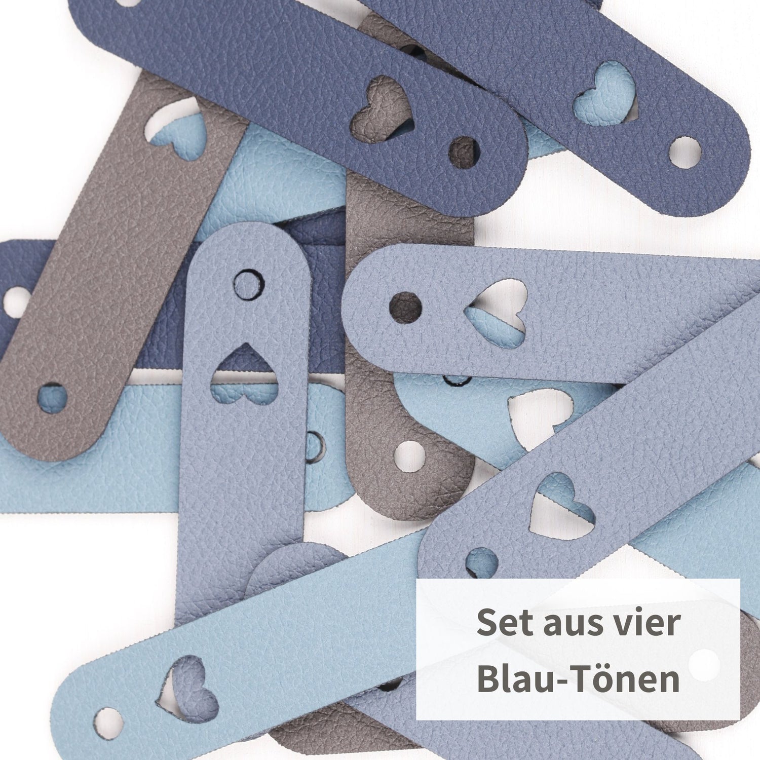 XXL-SET Lederlabel aus weichem Kunstleder mit Herz - blau (limitiert)