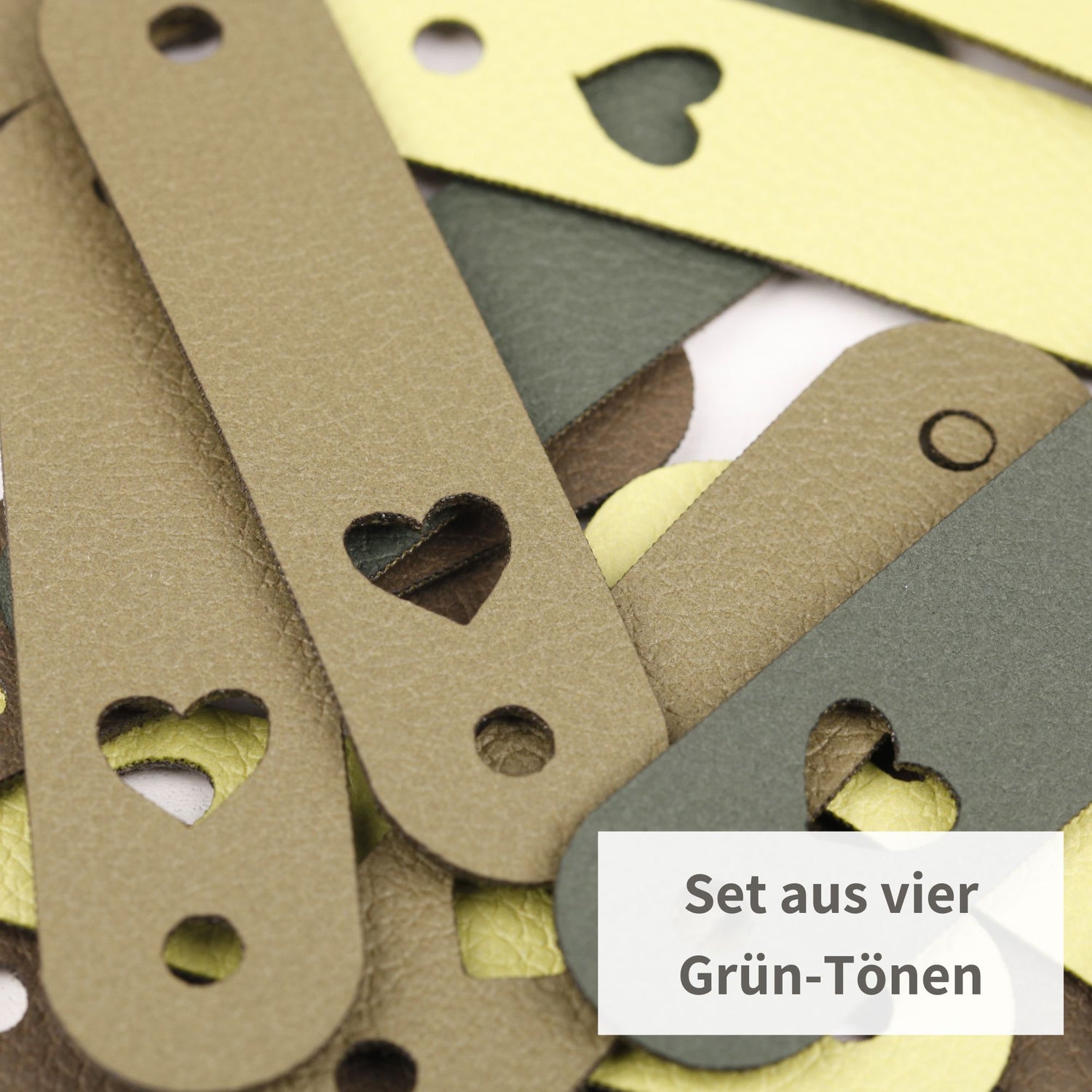 XXL-SET Lederlabel aus weichem Kunstleder mit Herz - grün (limitiert)