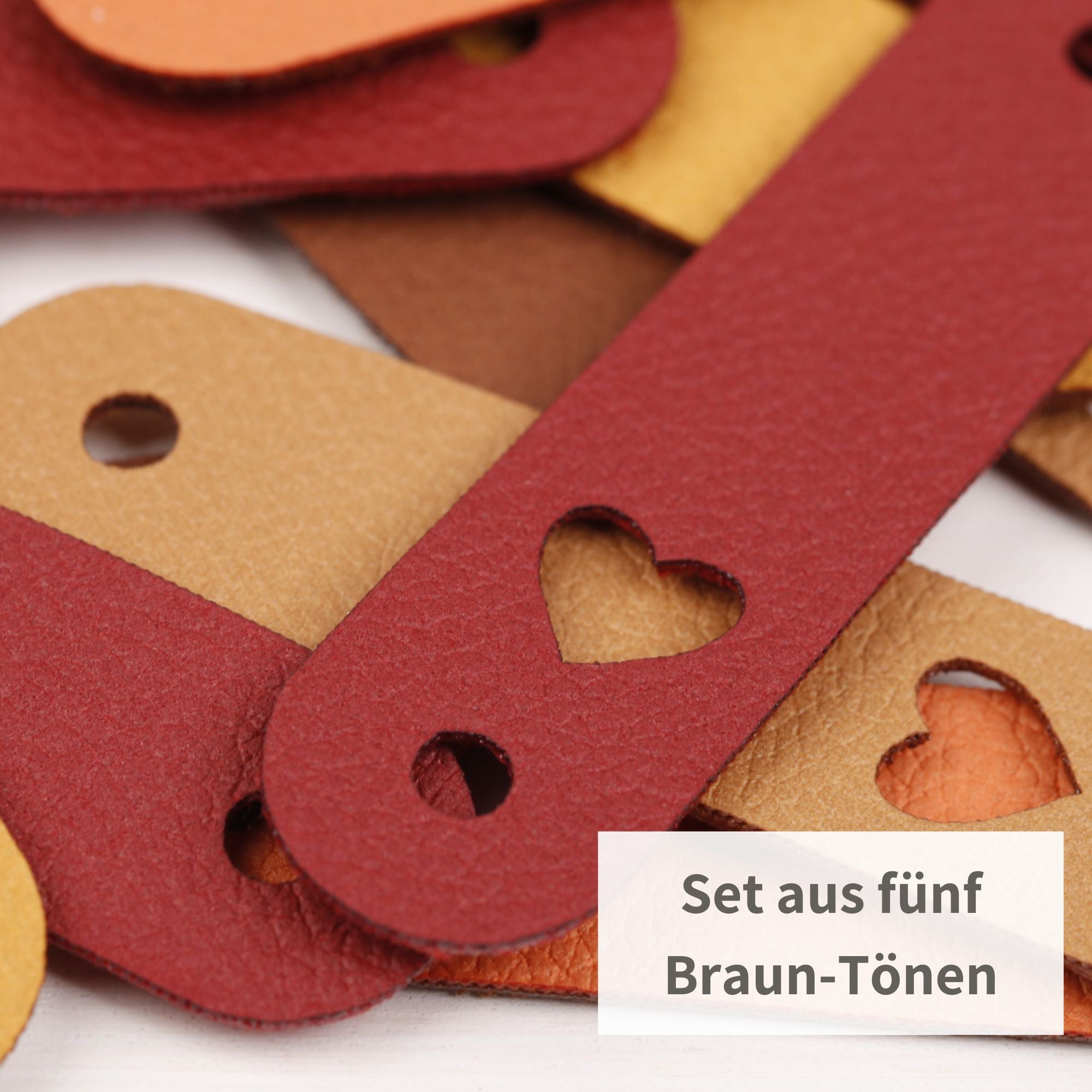 XXL-SET Lederlabel aus weichem Kunstleder mit Herz - braun &amp; rot (limitiert)