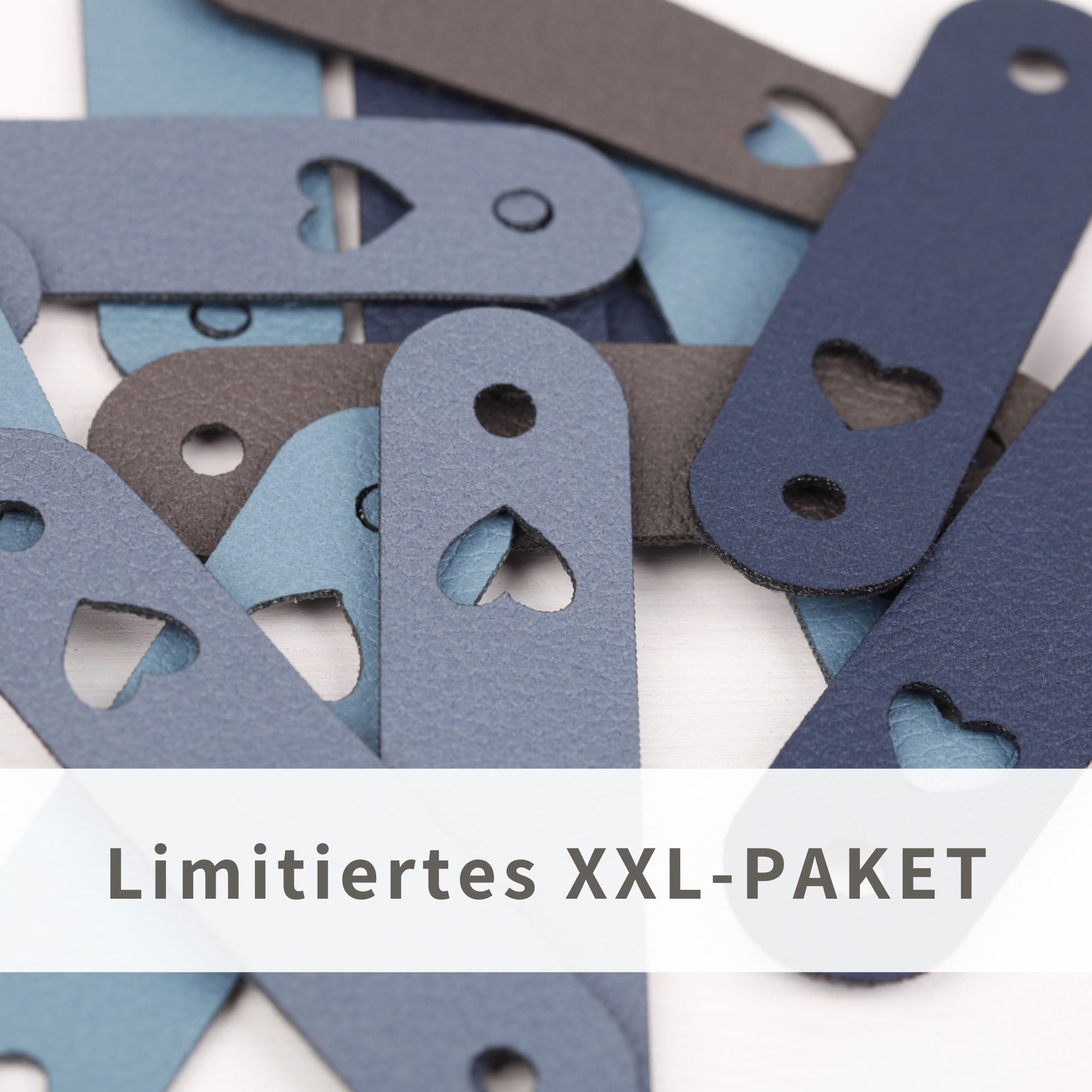 XXL-SET Lederlabel aus weichem Kunstleder mit Herz - blau (limitiert)