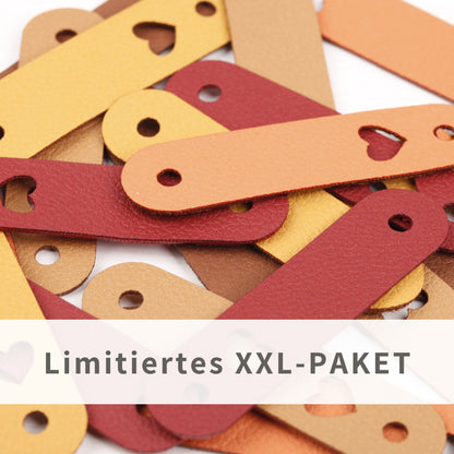 XXL-SET Lederlabel aus weichem Kunstleder mit Herz - braun &amp; rot (limitiert)