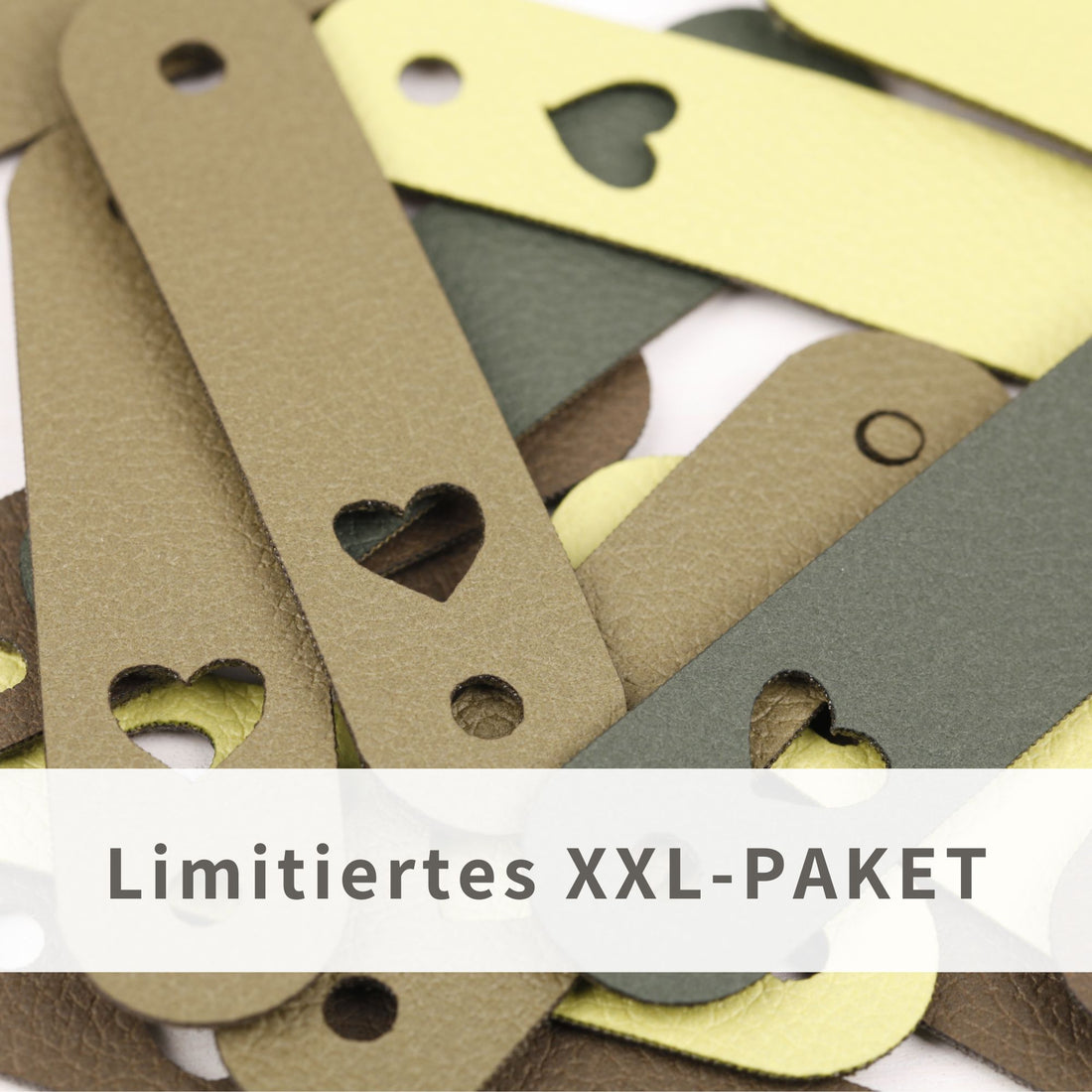 XXL-SET Lederlabel aus weichem Kunstleder mit Herz - grün (limitiert)