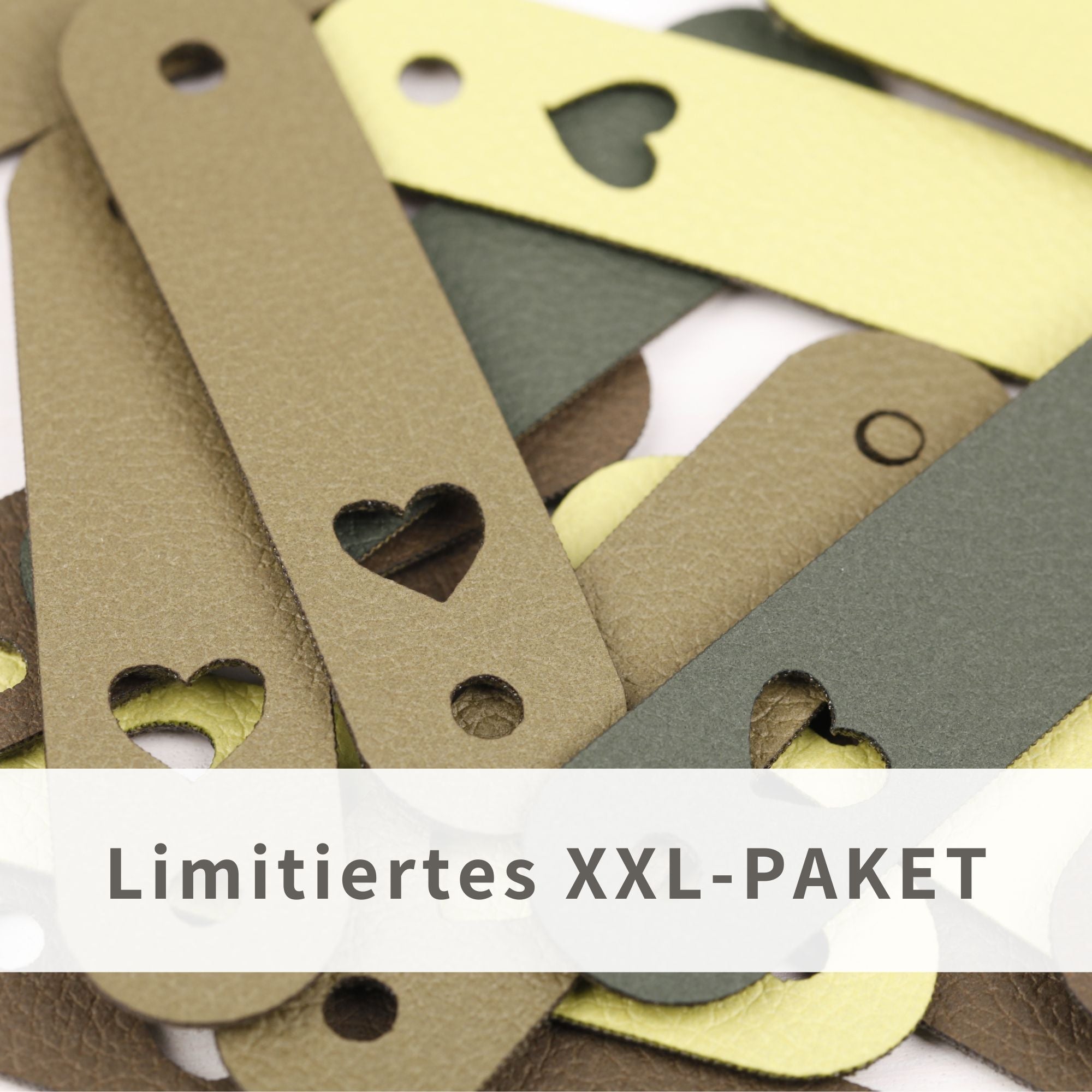 XXL-SET Lederlabel aus weichem Kunstleder mit Herz - grün (limitiert)