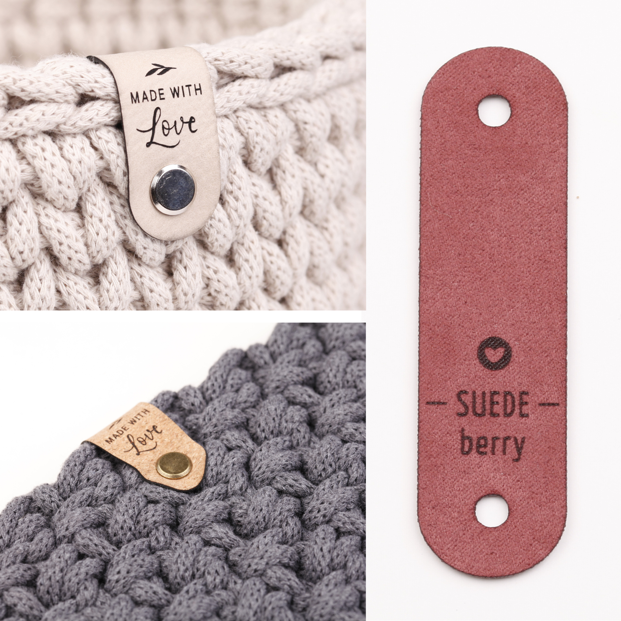 Handmade Labels mit Schraubniete &quot;made with Love&quot;