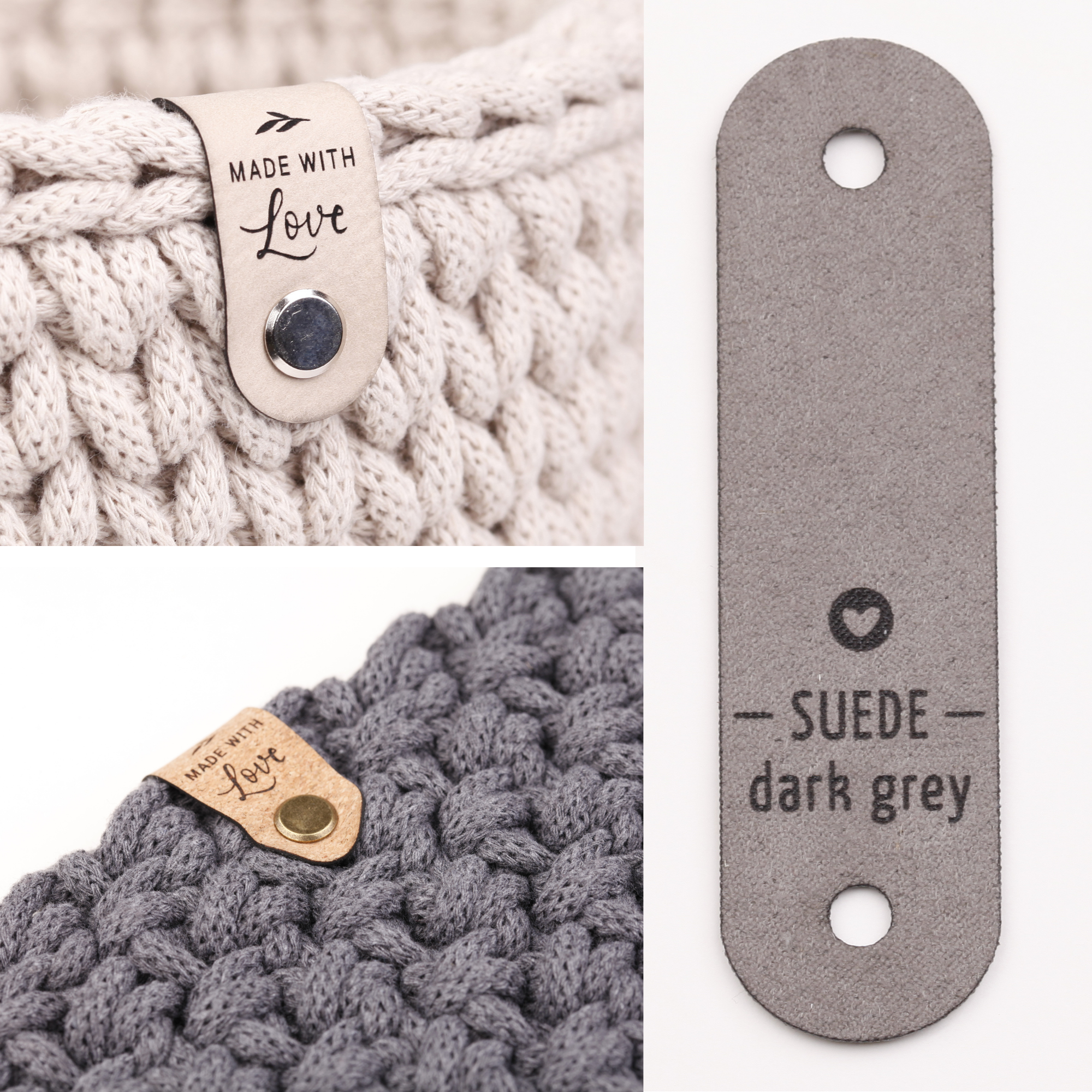 Handmade Labels mit Schraubniete &quot;made with Love&quot;