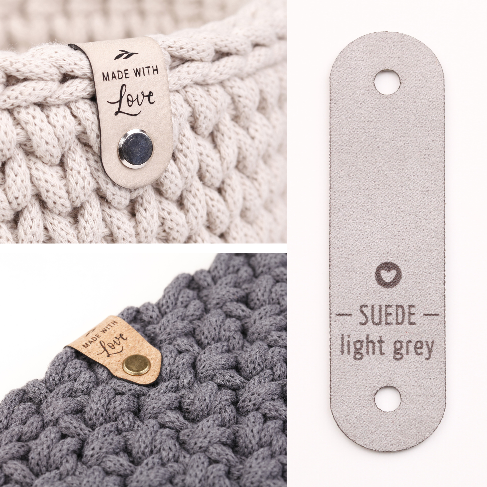 Handmade Labels mit Schraubniete &quot;made with Love&quot;