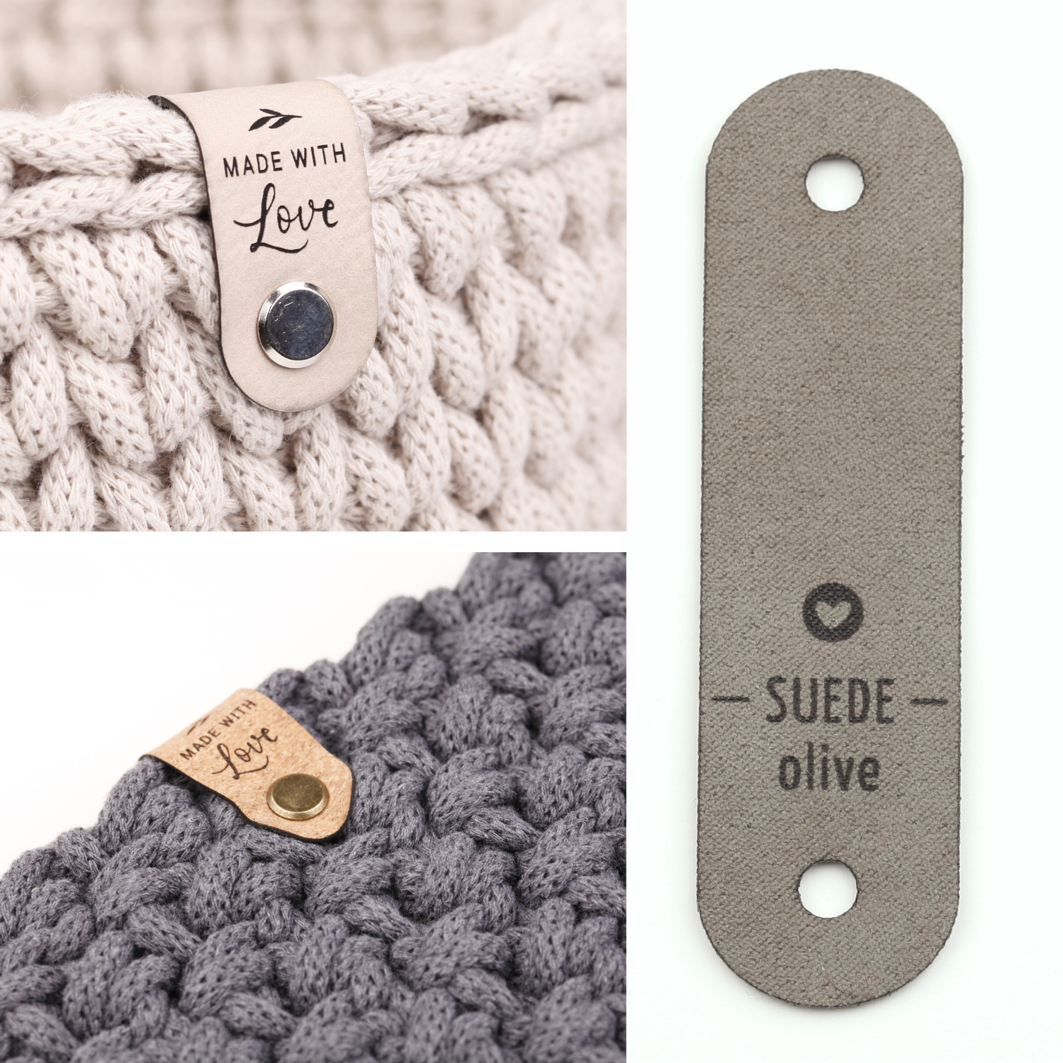 Handmade Labels mit Schraubniete &quot;made with Love&quot;