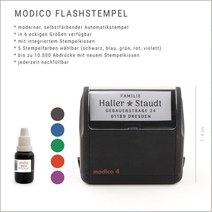 Kleiner Stempel mit Adresse Druckschrift