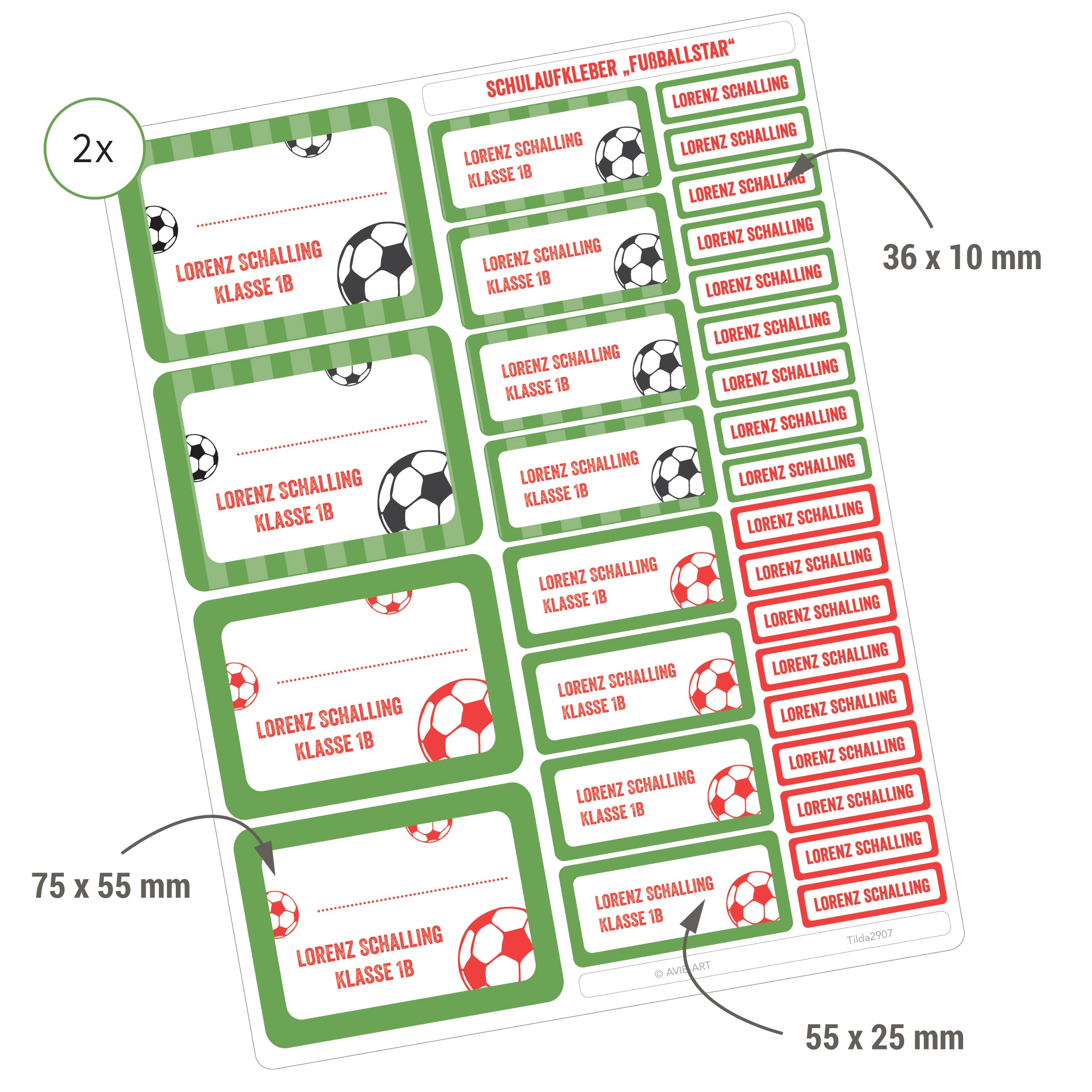 Namensaufkleber für Kinder Fußball