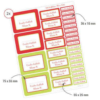 Schulaufkleber mit Pünktchen