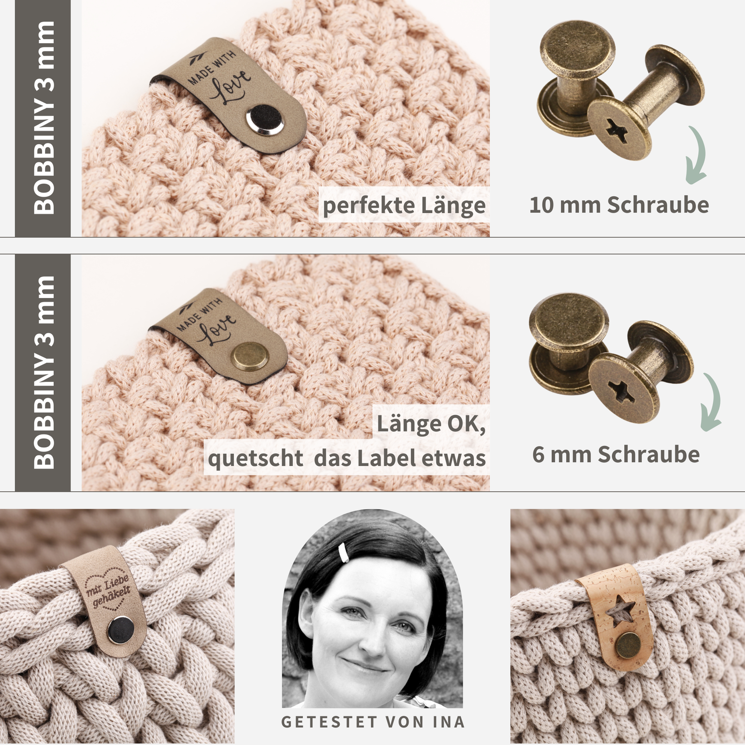 Handmade Labels mit Schraubniete &quot;made with Love&quot;