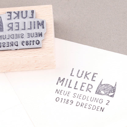 Stempel mit Adresse Superheld