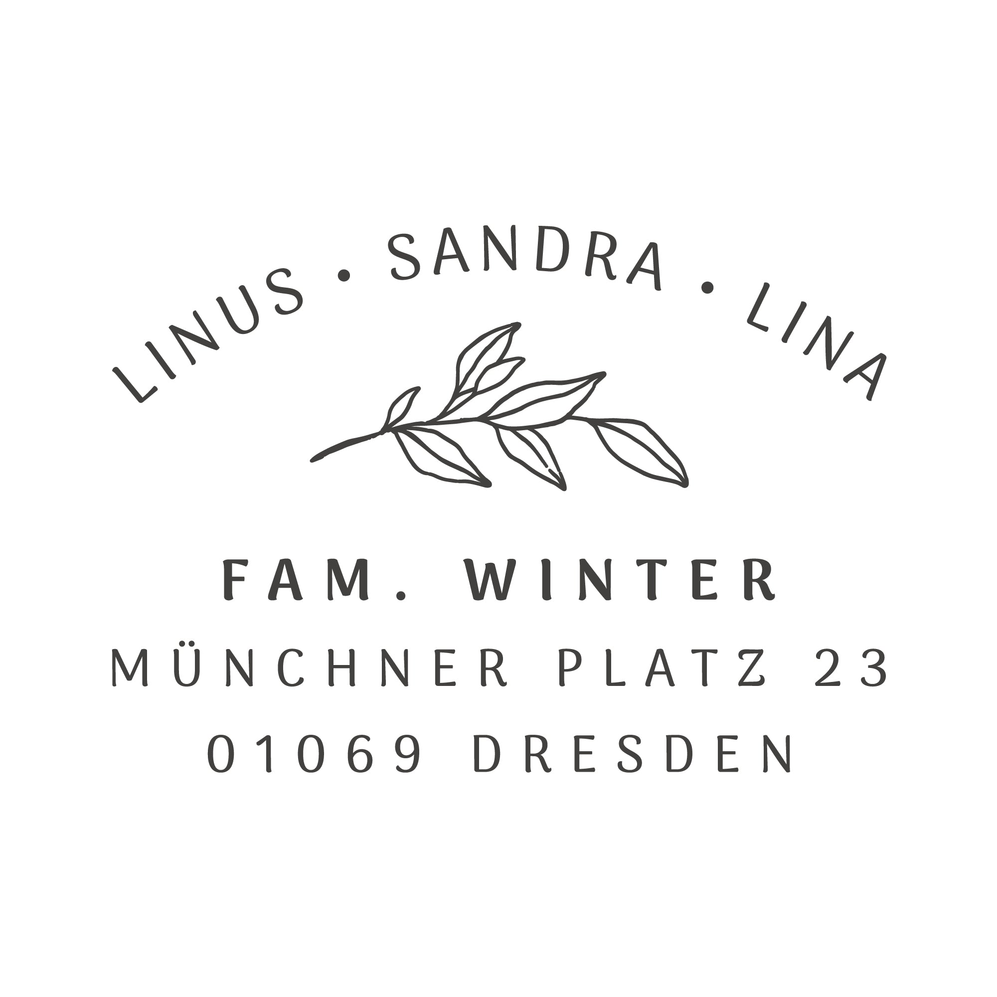 Familienstempel mit Adresse Zweig