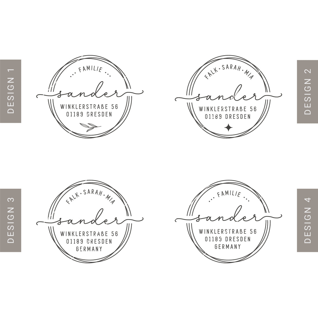 Runder Adressstempel Kreise Schreibschrift