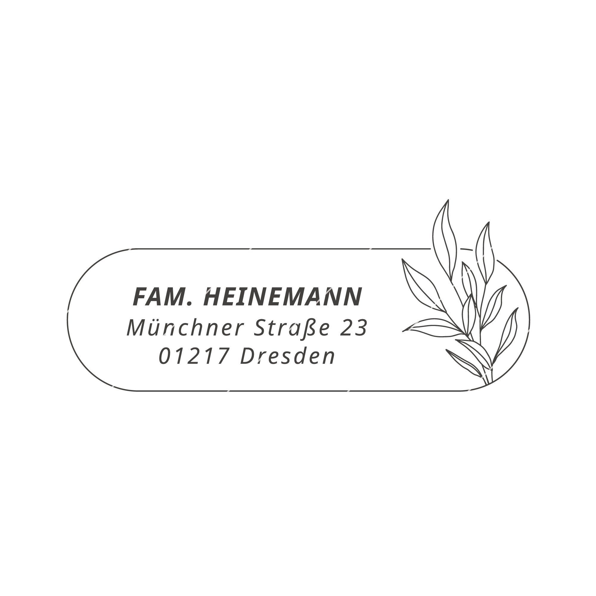 Adressstempel mit Rahmen und Zweig