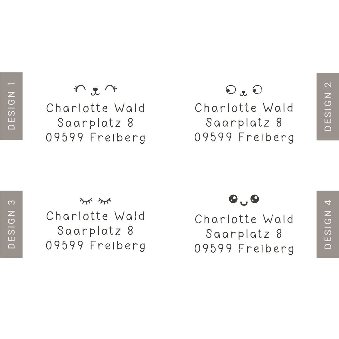 Stempel mit Adresse und Augen