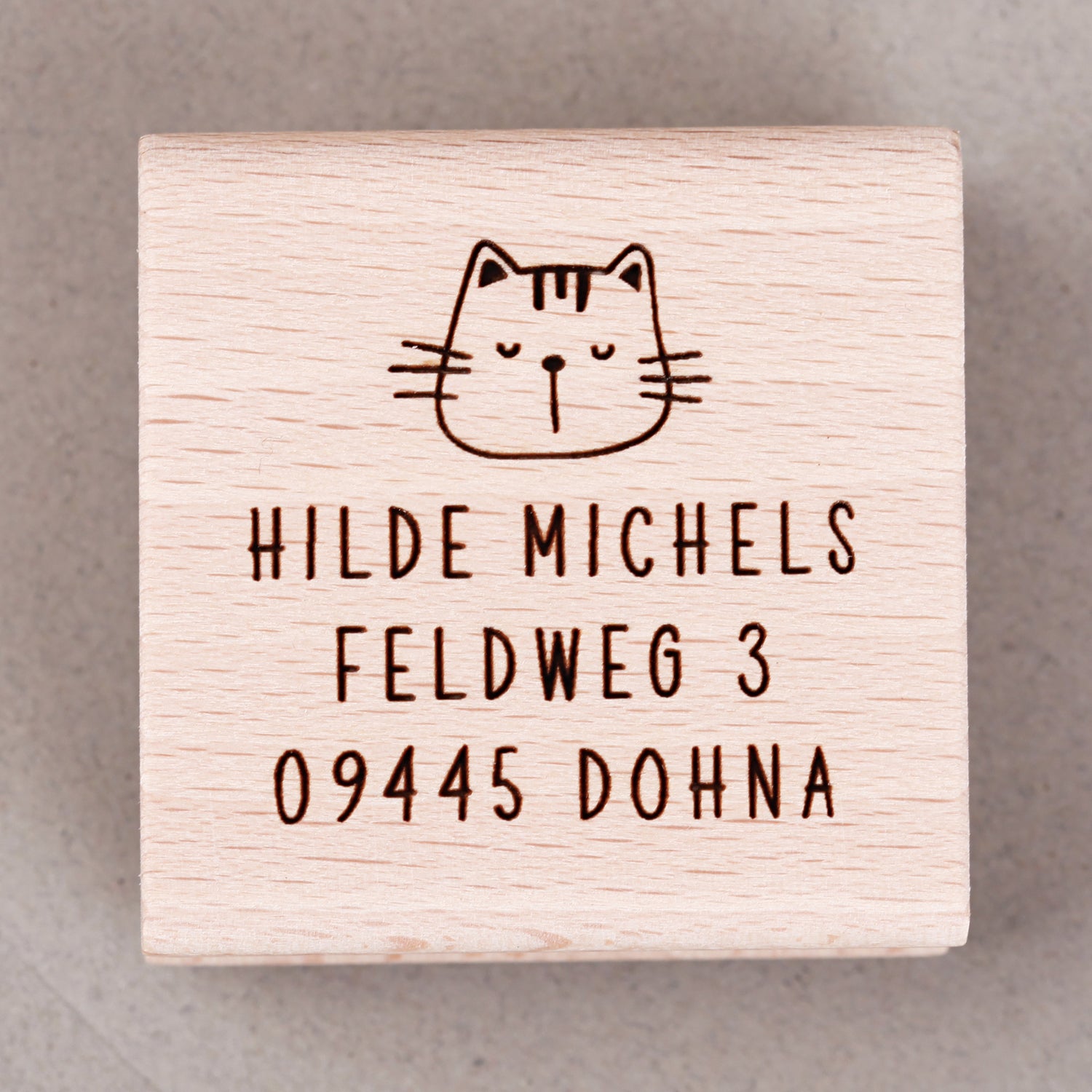 Kinderstempel mit Adresse Katze