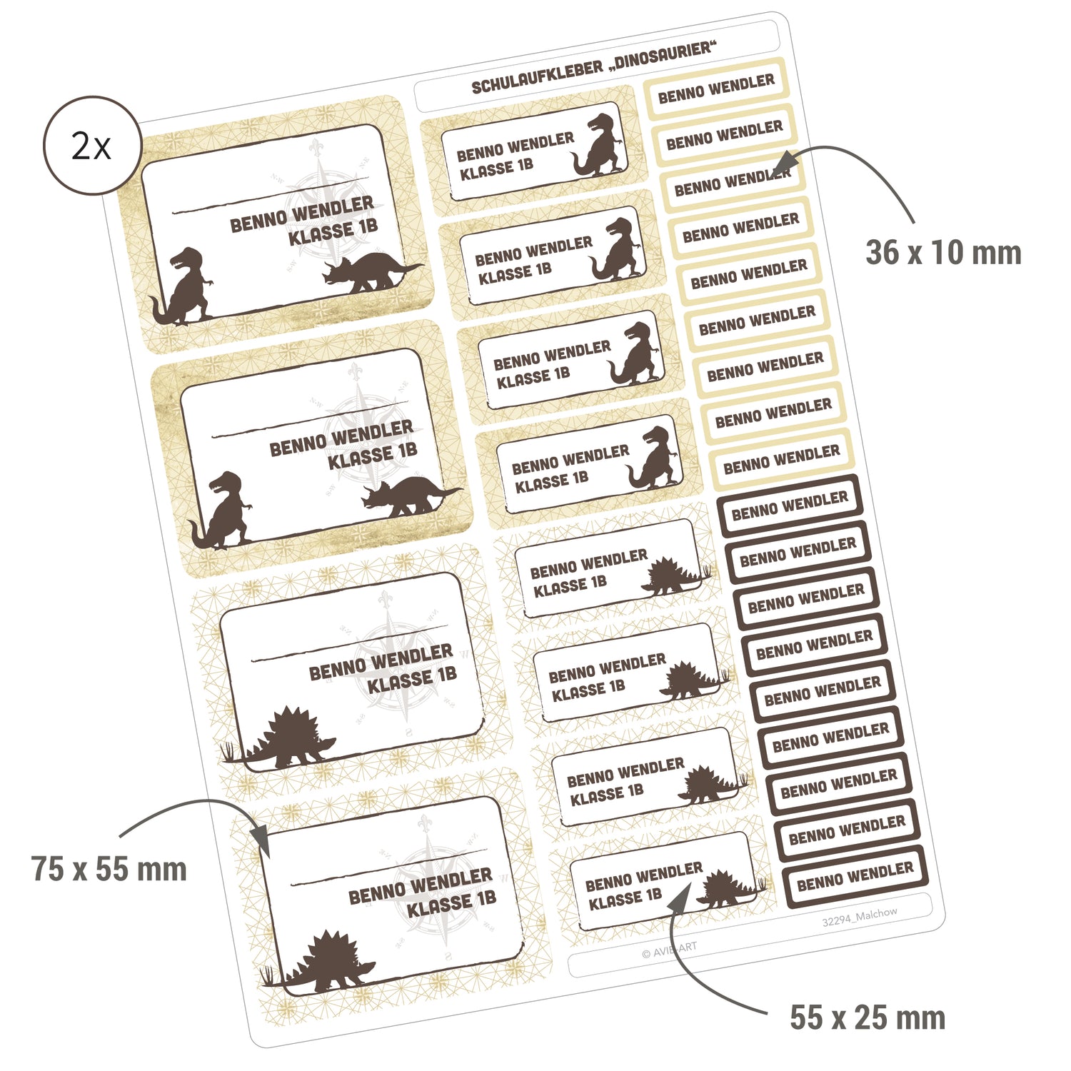 Schulaufkleber Dinosaurier