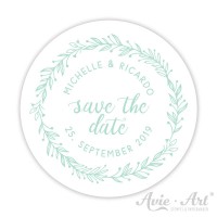 Hochzeitsaufkleber Save the date - Serie Blütenkranz - mint