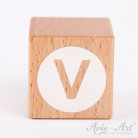 Holzwürfel Buchstaben weiße Farbe V negativ